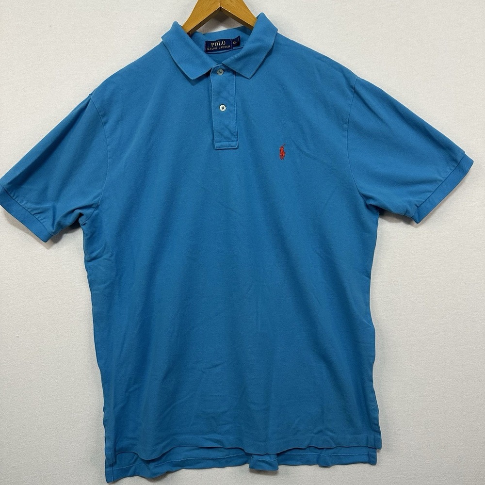 Polo Ralph‎ Lauren XL Polo Shirt Blue W/Red Pony Short Sleeve